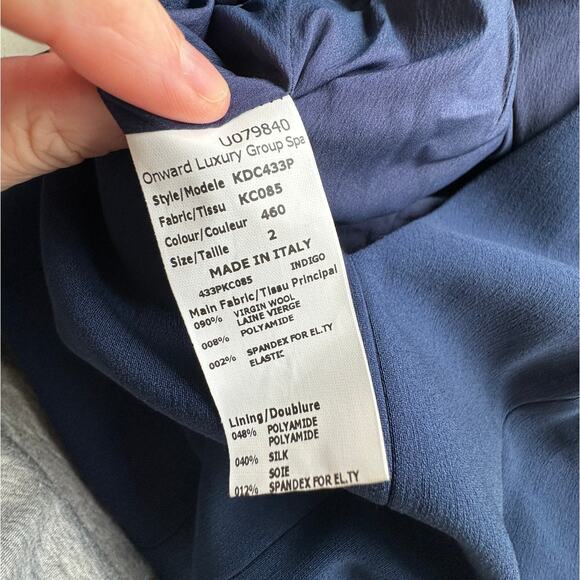 Michael Kors Navy Blue V-Neck Cap Sleeve Front Slilt Fitted Midi Dress 2 - Picture 9 of 14